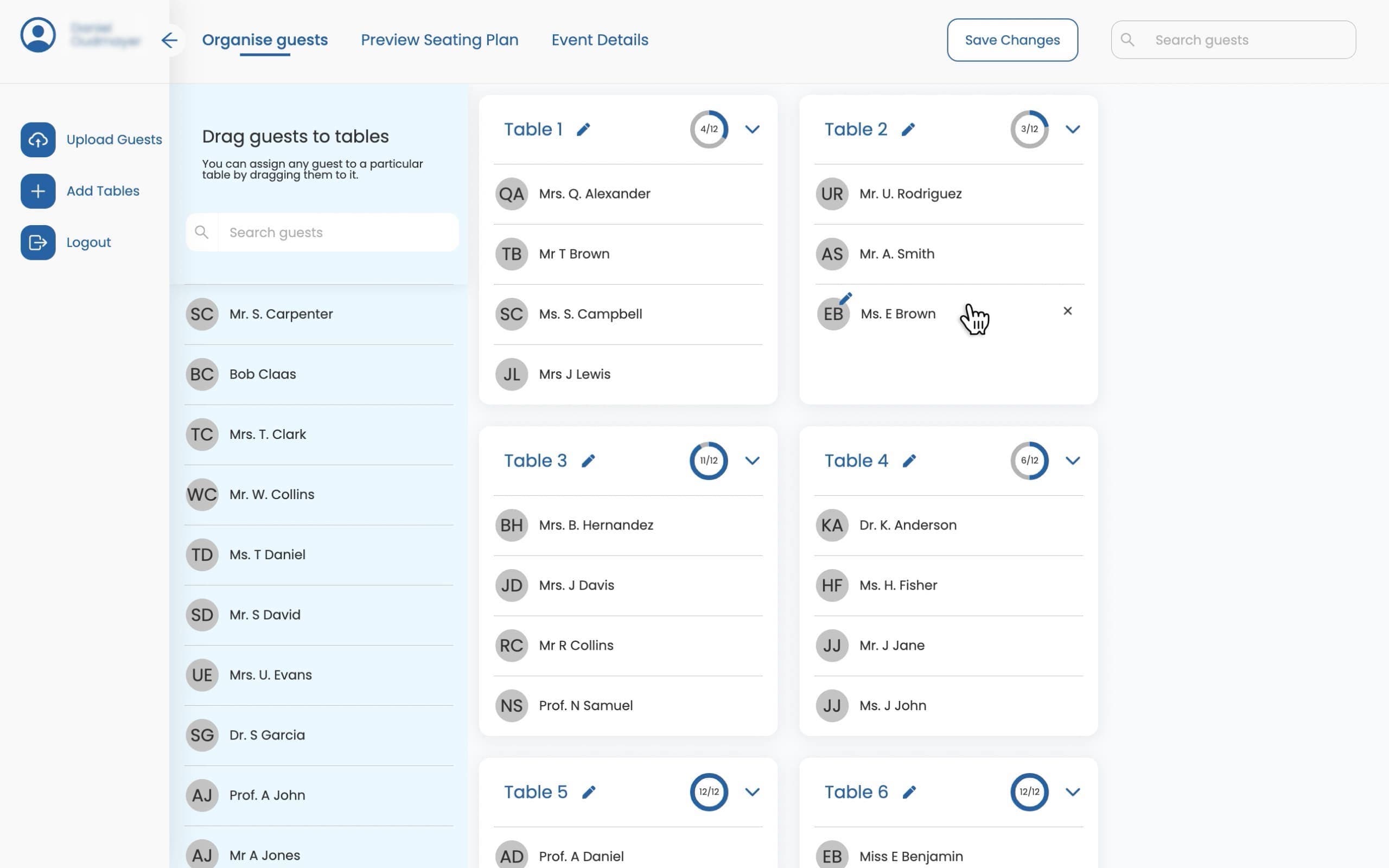 Seating chart dashboard